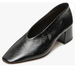 Maiyang Black Square Toe Pumps Block Chunky Low Heels Slip on Daily Office Shoes